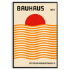 Bauhaus sun poster with red, orange and yellow geometric abstract design