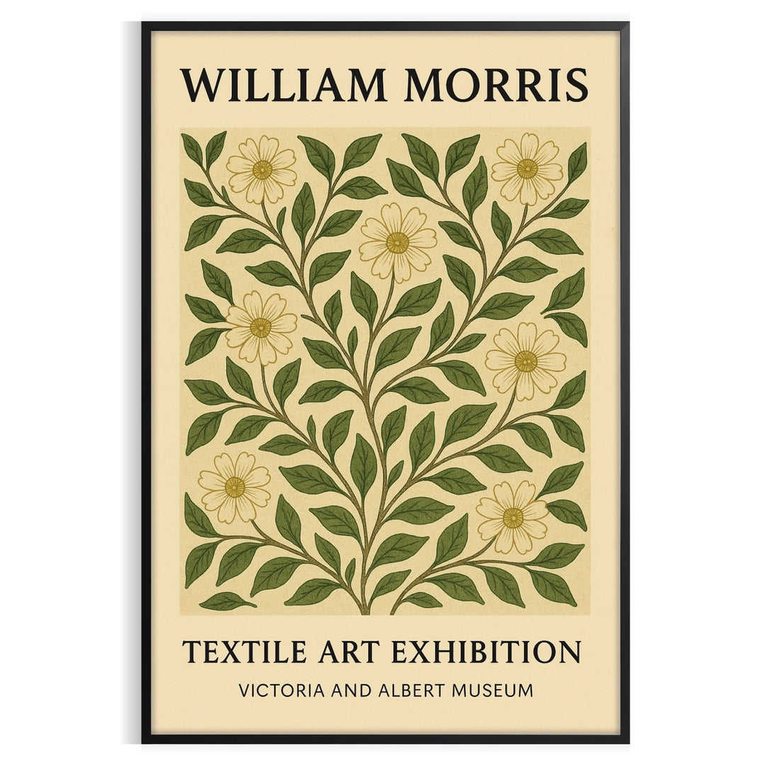Intricate floral pattern in gray and orange by William Morris