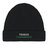Embroidered beanie featuring a tennis motif on soft cotton fabric