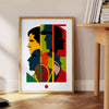 Black and white poster featuring an abstract silhouette of a tennis player in motion