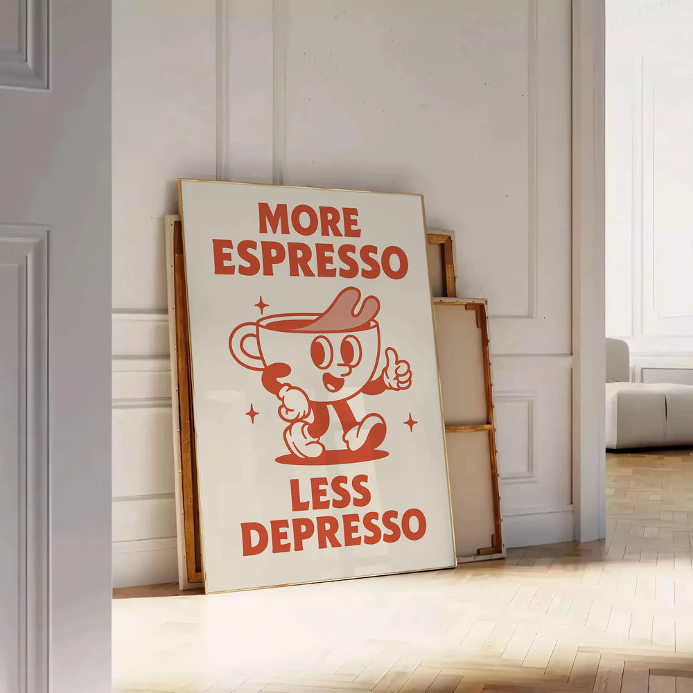 Gray and orange poster featuring modern typography with a coffee theme