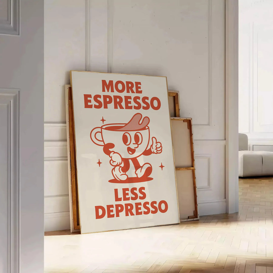 Gray and orange poster featuring modern typography with a coffee theme