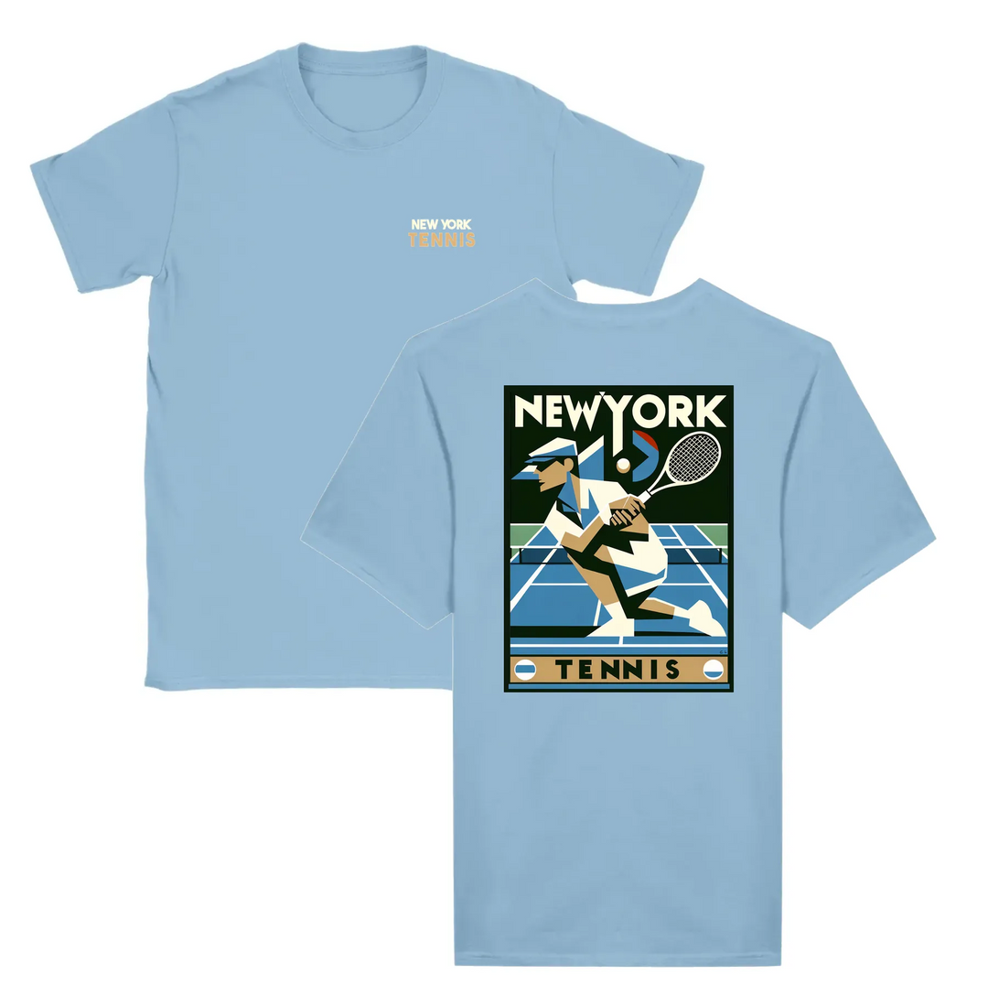 T-shirt featuring a graphic of a tennis player in New York