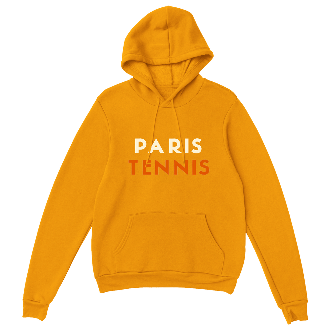 Hoodie featuring a graphic print of tennis elements and Paris motifs