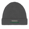 Embroidered beanie featuring a tennis motif on soft cotton fabric