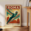 Poster of swimmers near Rome ruins in red, blue and white