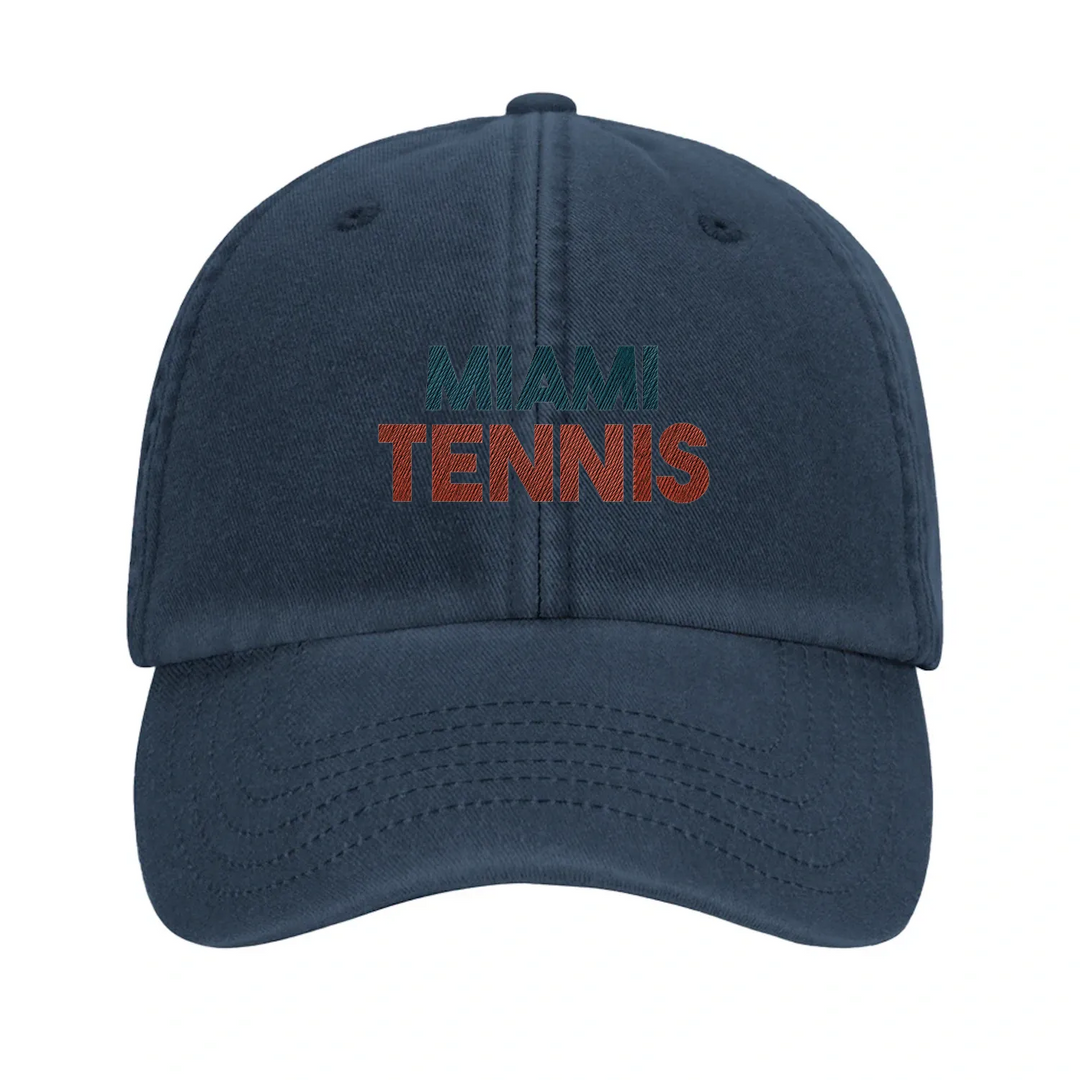 Embroidered cap featuring a vintage Miami tennis design