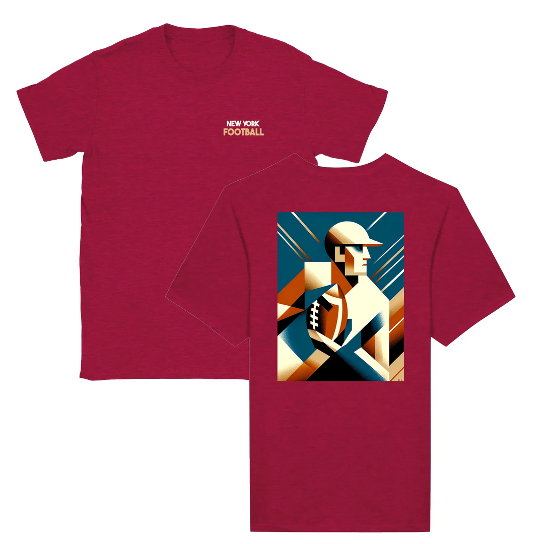 T-shirt featuring a graphic of an American football and player silhouette