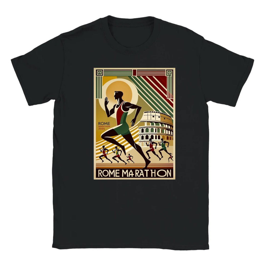 T-shirt featuring a graphic design of the Rome Marathon logo