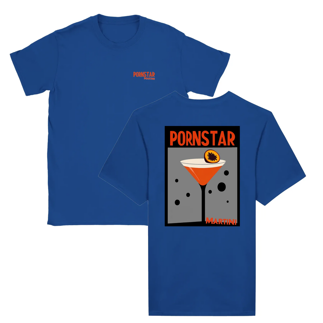 T-shirt featuring a graphic of a Pornstar Martini cocktail
