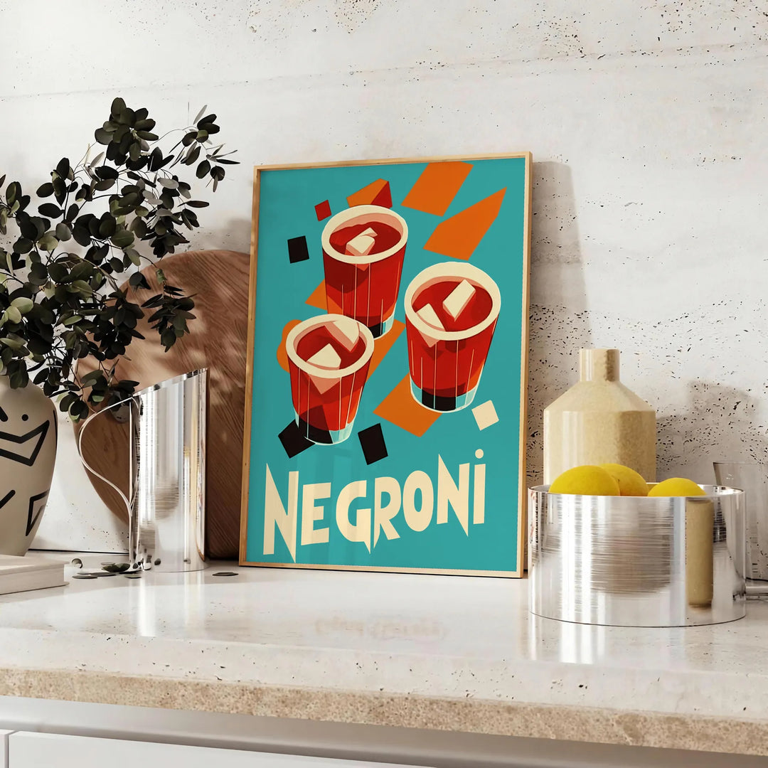 Negroni poster featuring orange and brown minimalist vintage illustration