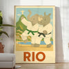 Playful elephant and rhino judo scene in Rio de Janeiro, featuring gray and green tones