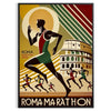 Stylized illustration of runners in the Rome Marathon with cityscape background