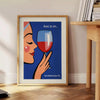 Vintage cocktail poster showing wine glass illustration in orange and red