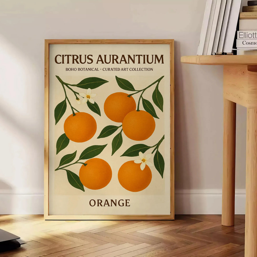 Vintage illustration of Citrus Aurantium with green leaves and orange fruit