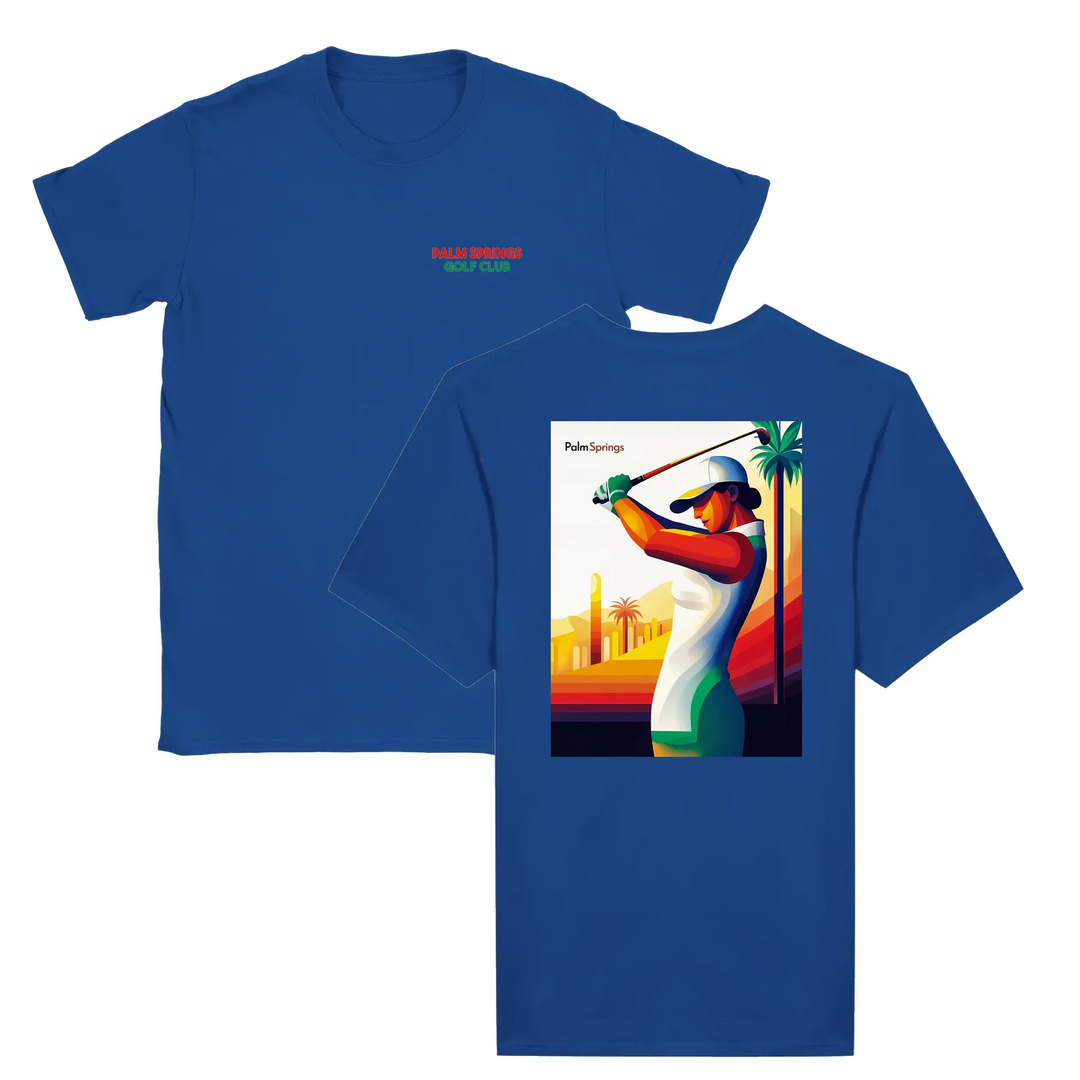 T-shirt featuring a graphic of a golf scene in Palm Springs