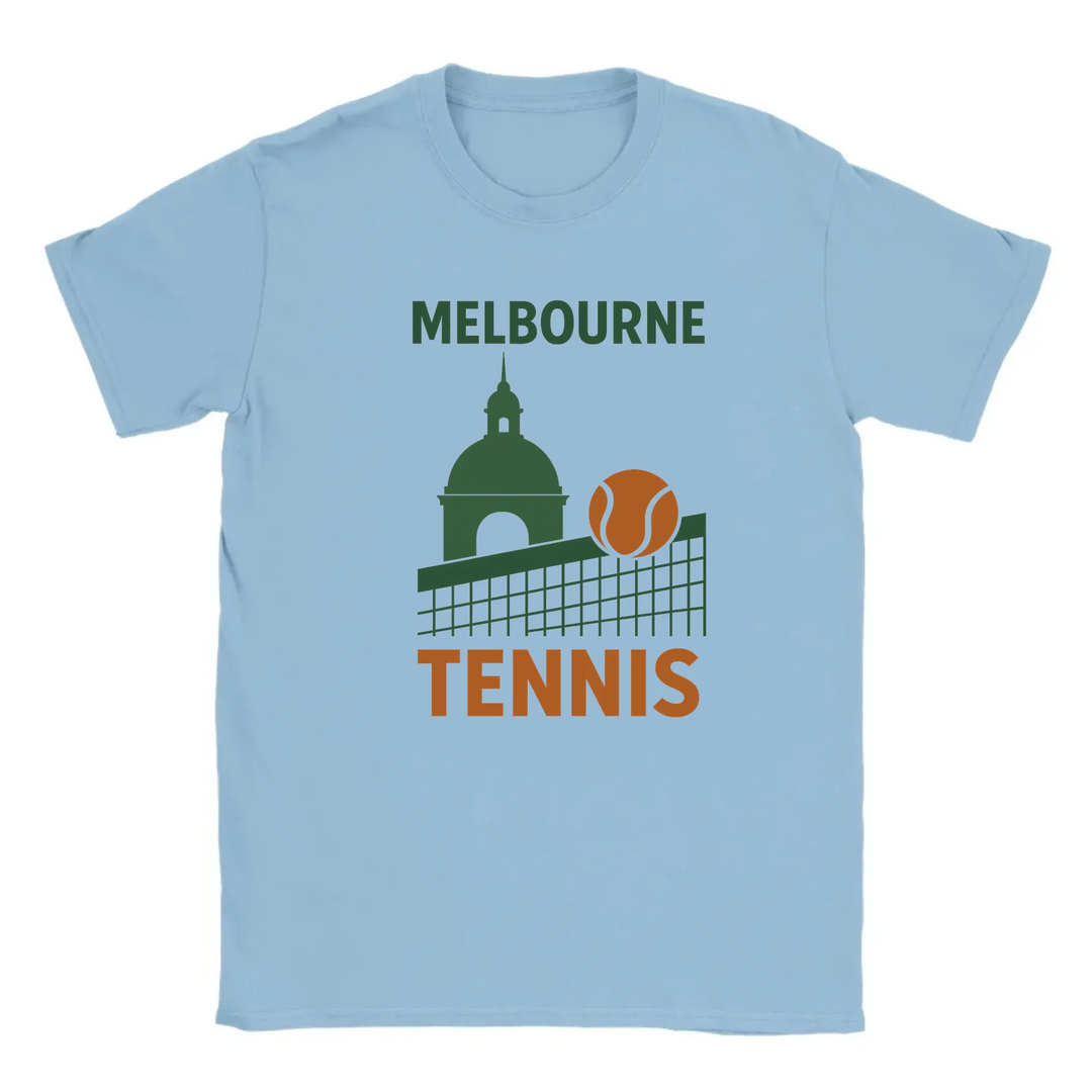 T-shirt featuring a graphic of tennis players in Melbourne