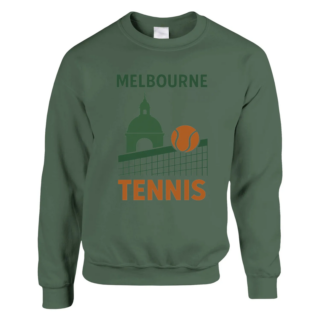 Unisex sweater featuring a retro tennis court graphic inspired by Melbourne