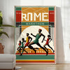 Corridori dinamici in movimento con sullo sfondo l'architettura storica di Roma