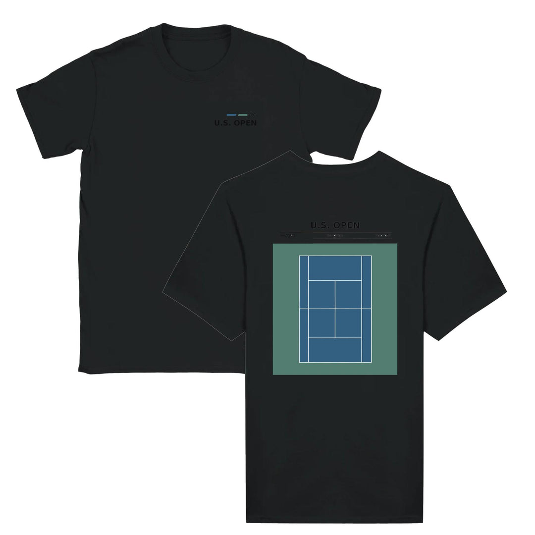 T-shirt featuring a graphic of a tennis player serving at the US Open