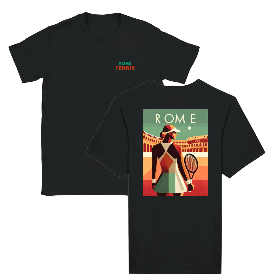 T-shirt featuring a graphic of a tennis player in action