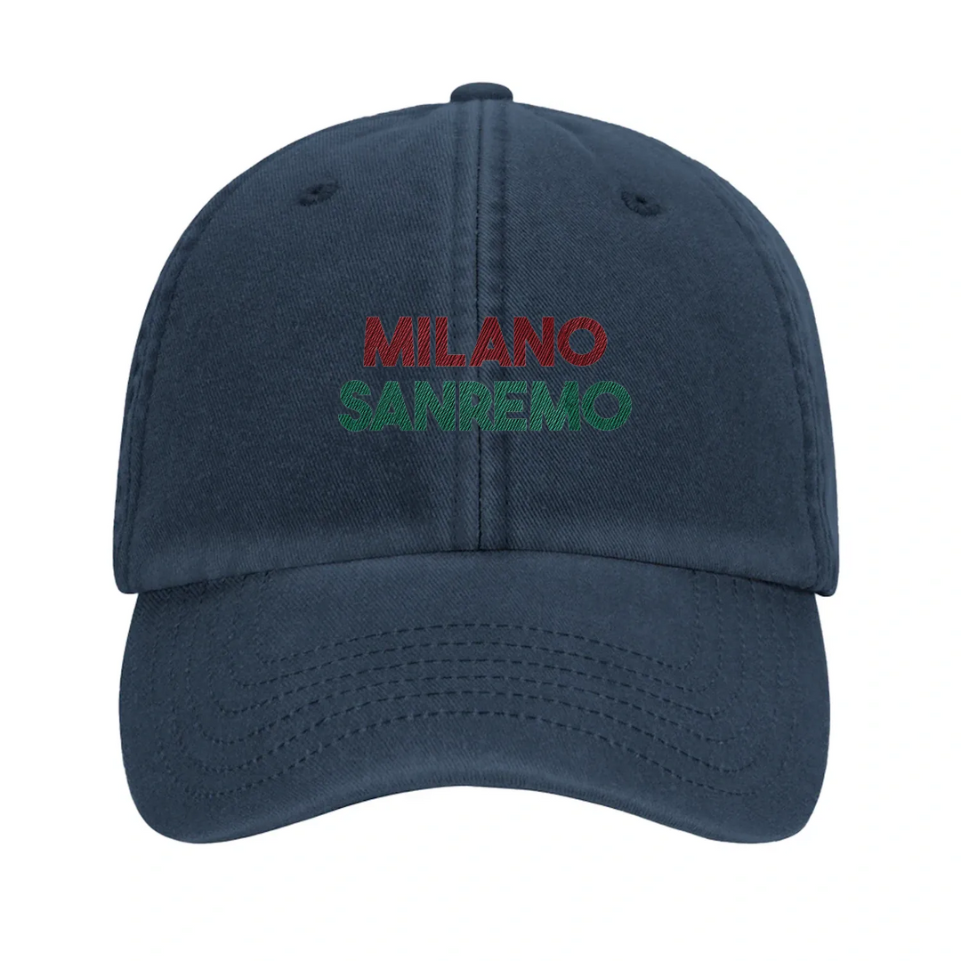 Broderad keps med Milano Sanremo-logotyp i vintage-stil