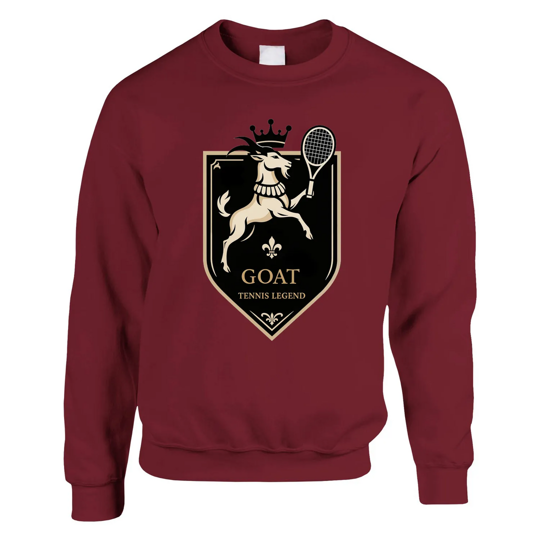Unisex sweater with a graphic print of a tennis player and the text 'Legend Goat'