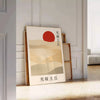 Minimalist design featuring a red sun on a gray background