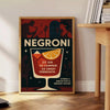 Poster of a minimalist Negroni cocktail illustration in black and gray.