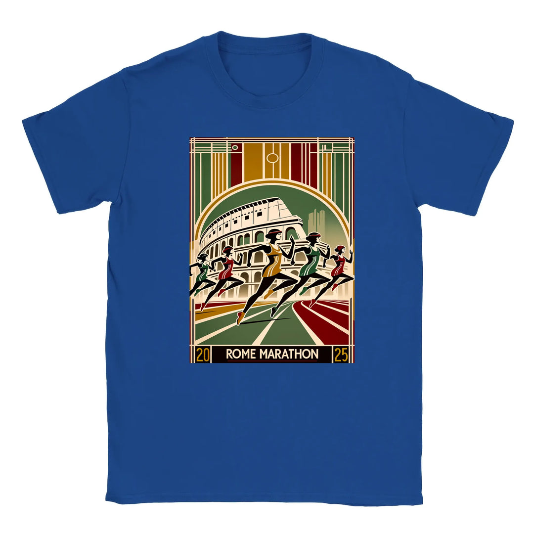 T-shirt featuring a graphic design inspired by the Rome Marathon