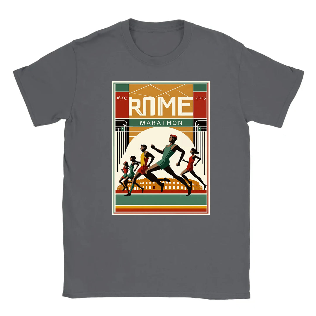 T-shirt featuring a graphic of the Rome Marathon 3 logo