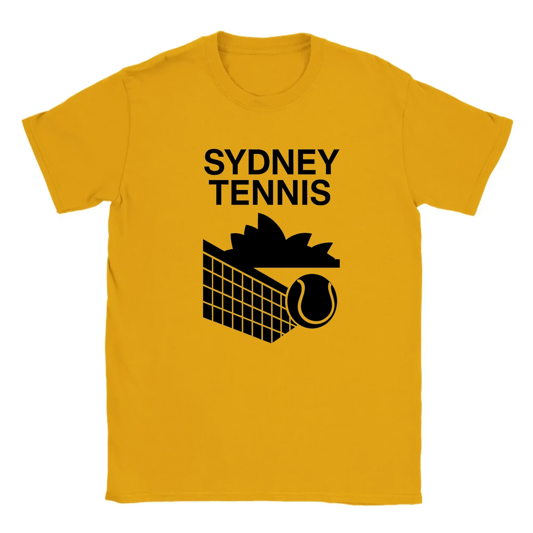 T-shirt featuring a graphic of tennis players in Sydney
