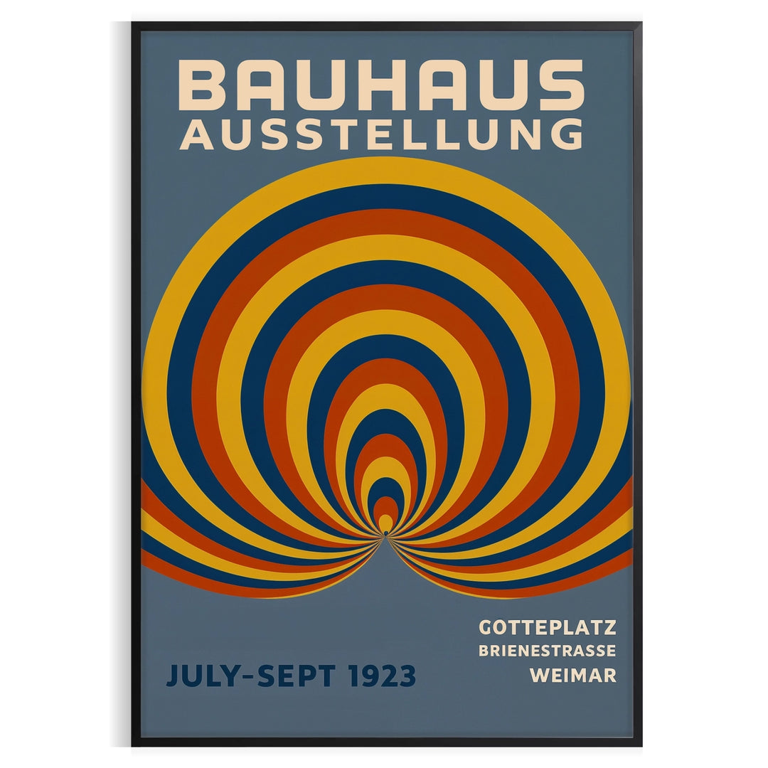 Bauhaus poster featuring abstract blue and green circular geometric design