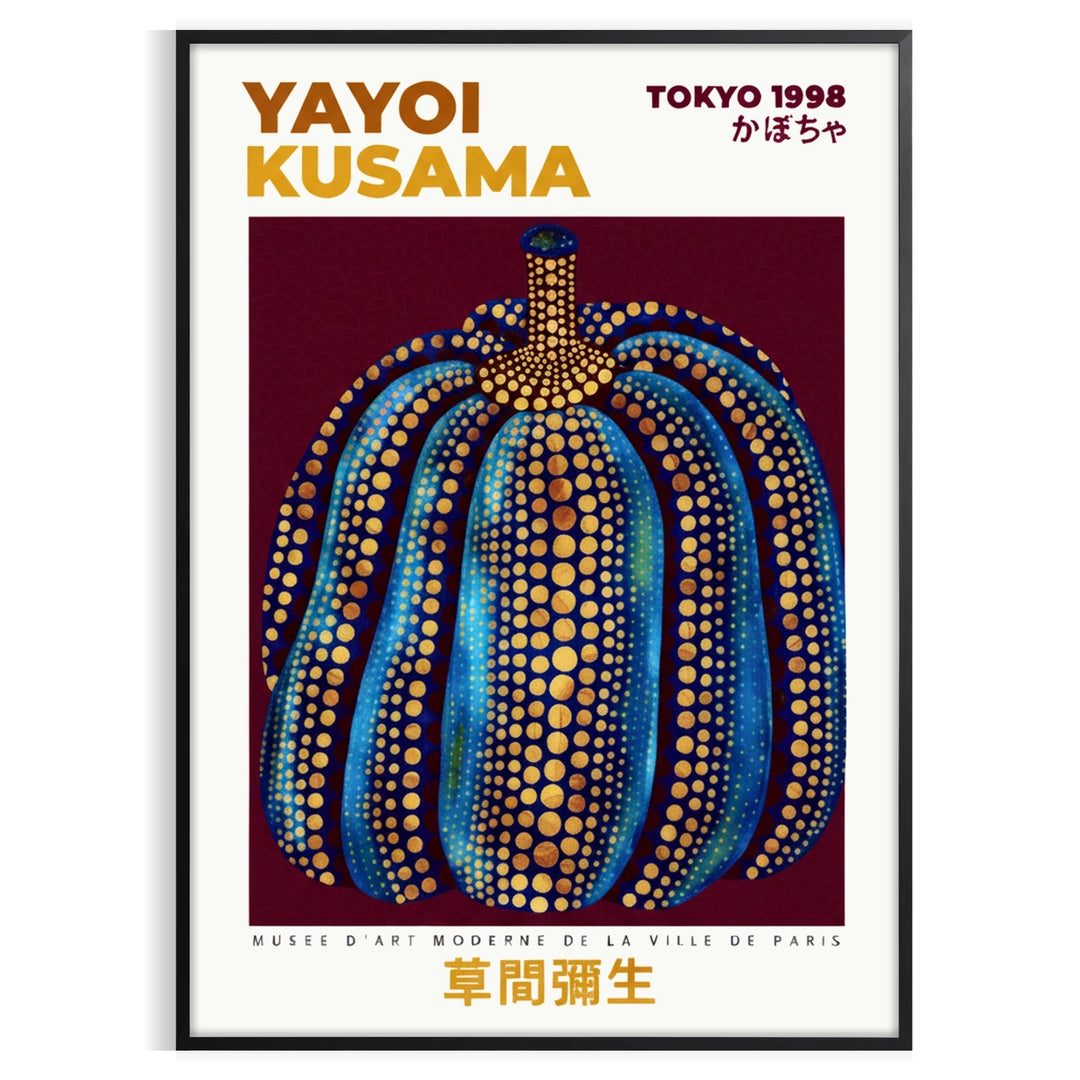 Orange pumpkin covered in black dots, inspired by Yayoi Kusama's art