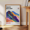 Poster von Fuji mit minimalistischem blau und weiß Landschaftsdruck