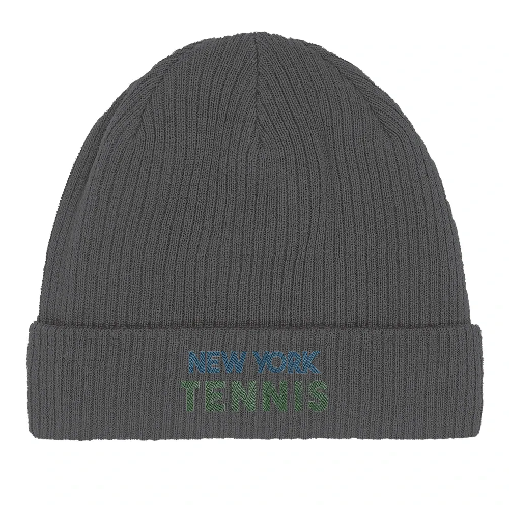 Embroidered beanie featuring a New York tennis design in a sporty style