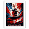 Vintage Moulin Rouge poster showing cabaret scene in red and blue