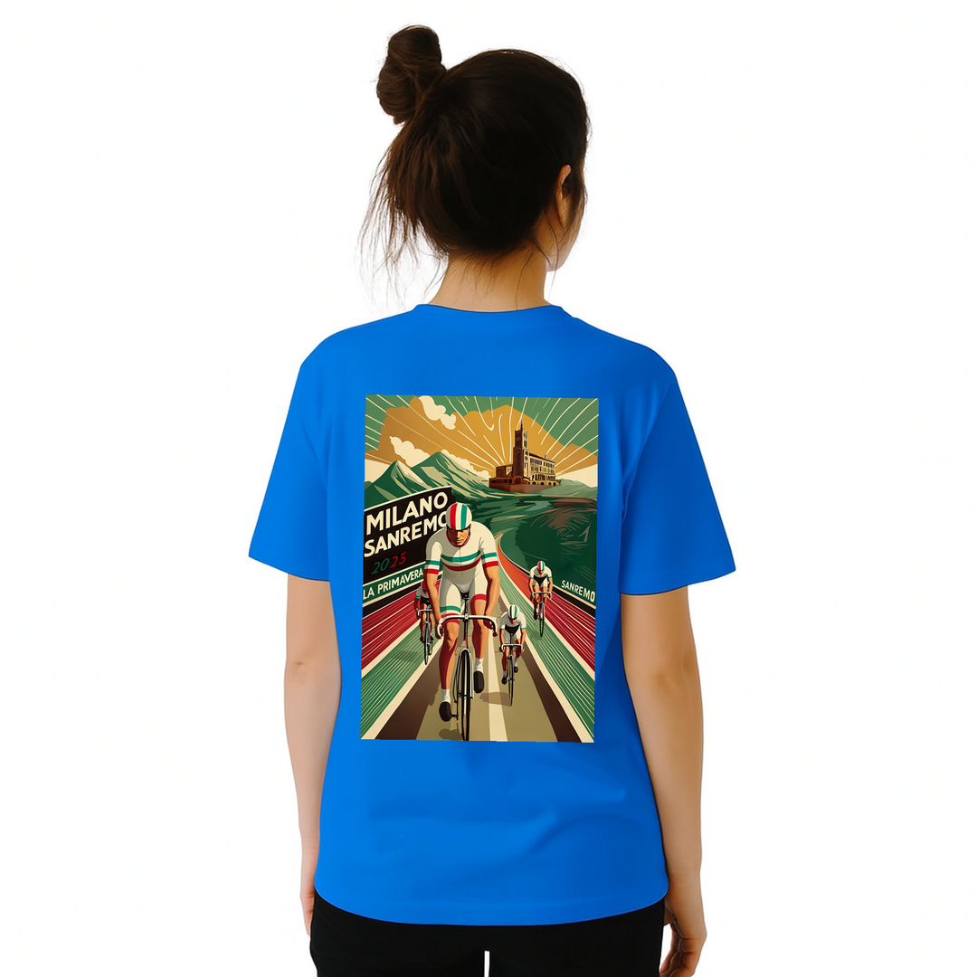 T-shirt featuring a graphic of the Milano–Sanremo cycling race
