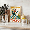 Gray and blue Tokyo marathon poster, minimalist running silhouette design