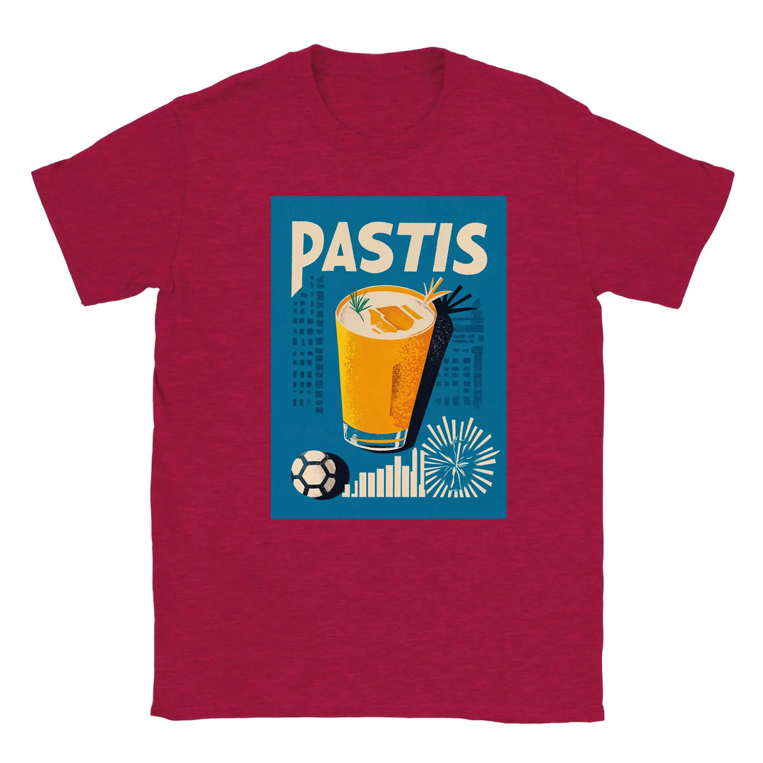T-shirt featuring a graphic of a Pastis cocktail and Marseille skyline