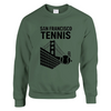 Unisex sweater featuring a graphic of tennis elements with San Francisco skyline
