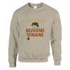 Crewneck sweater featuring a graphic of tennis elements with text 'Mission 2eme Semaine Tennis'