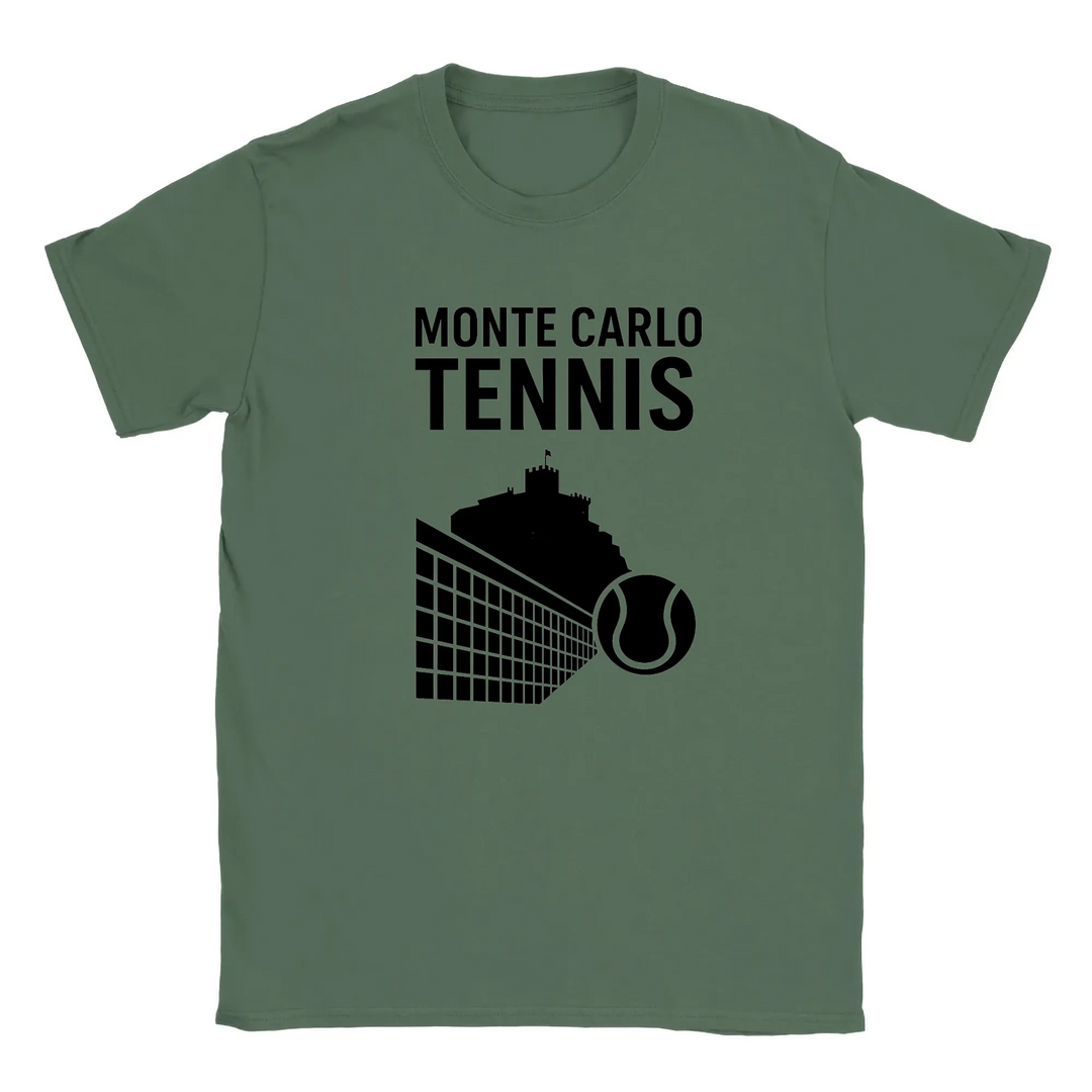 T-shirt featuring a graphic of a tennis player in action at Monte Carlo