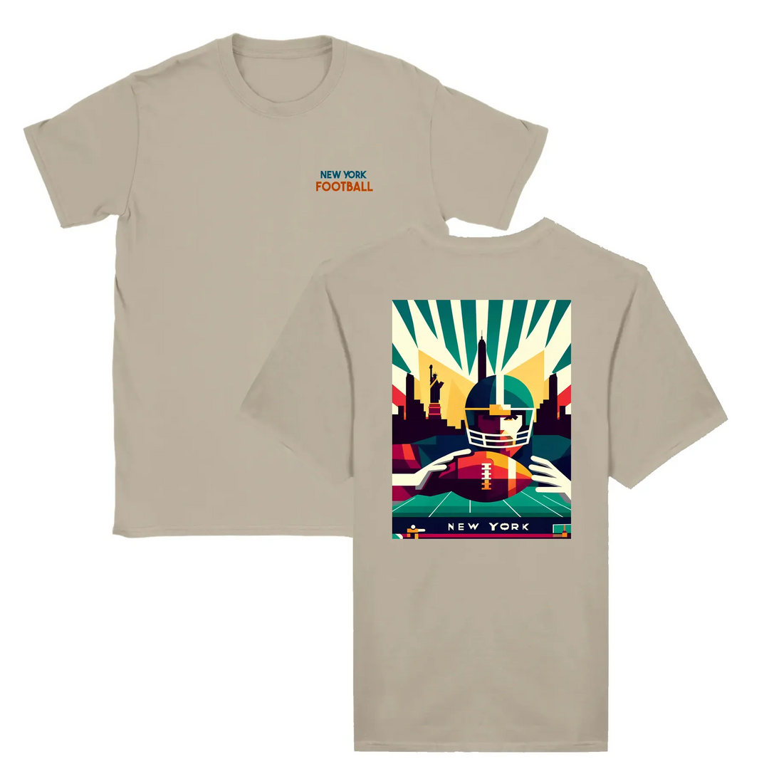 T-shirt featuring a graphic of New York football team logo