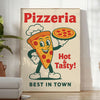 Pôster de cozinha de pizzaria ilustrado, estilo retro, tons verdes e vermelhos