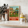 Biarritz rugby poster in vintage Art Deco style, dynamic player illustration
