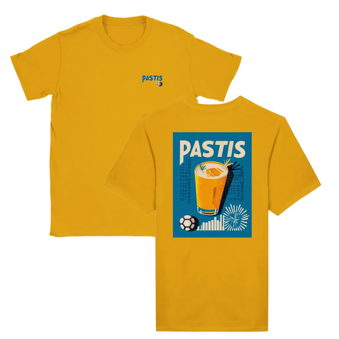 T-shirt med en grafik av en Pastis-cocktail och texten Marseille