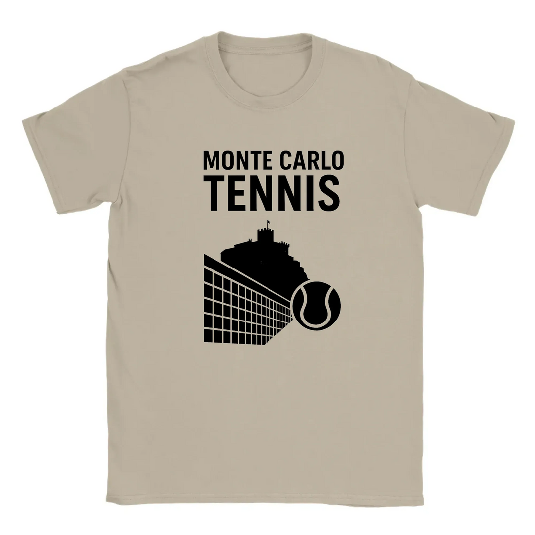 T-shirt featuring a graphic of a tennis player in action at Monte Carlo