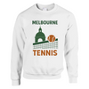 Unisex sweater featuring a retro tennis court graphic inspired by Melbourne