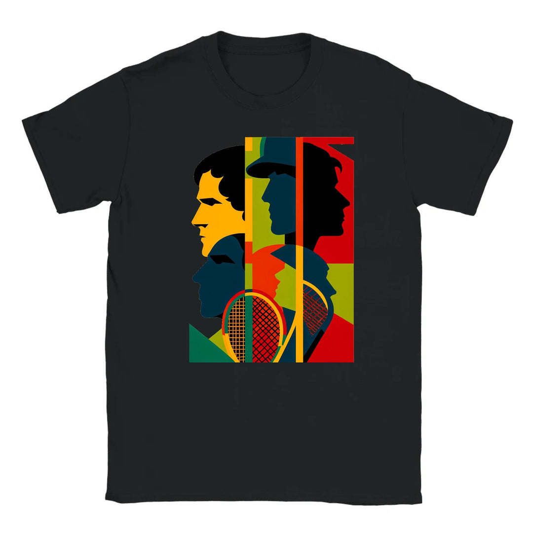 T-shirt featuring a graphic of a tennis tournament scene